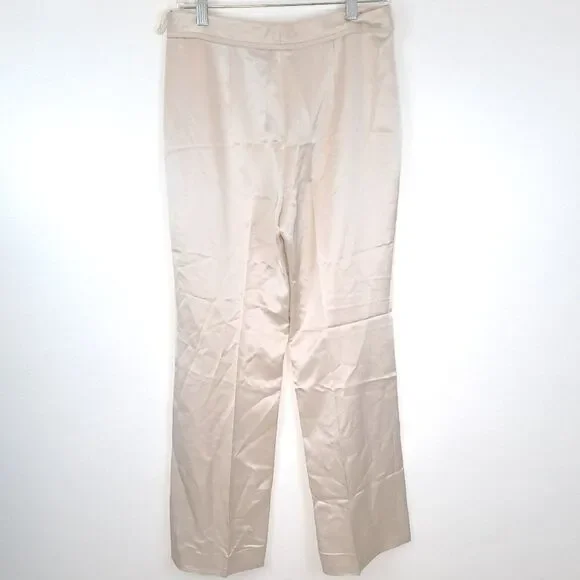 Worth Shiny Silky Solid Cream Hook Eye Straight Classic Pants Trousers - Picture 3 of 7
